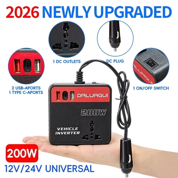 DALUAGUI 200W Car Power Inverter for Vehicles Charger Adapter Outlets DC 12V to 110V AC for Road Strip