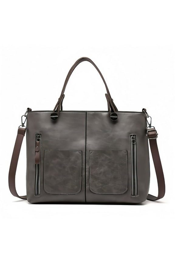 Women's Gray PU Handbag - 2-in-1 Handheld & Crossbody, Large Capacity, Multi-Pockets, for Daily & Commuting