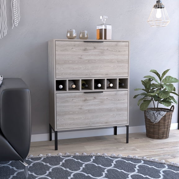 Gray finish - Double door pull - down design - Home bar - Easy access to stored goods