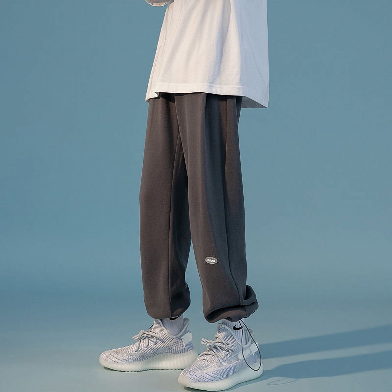 Gray heavy sweatpants men s autumn and winter Hong Kong style solid color versatile wide leg casual pants high street fashion brand drawstring ankle tied pants Walmart