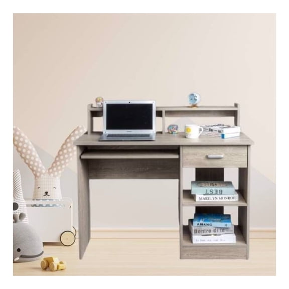 Gray particleboard 110*50*95cm one-draw two-layer computer desk as picture