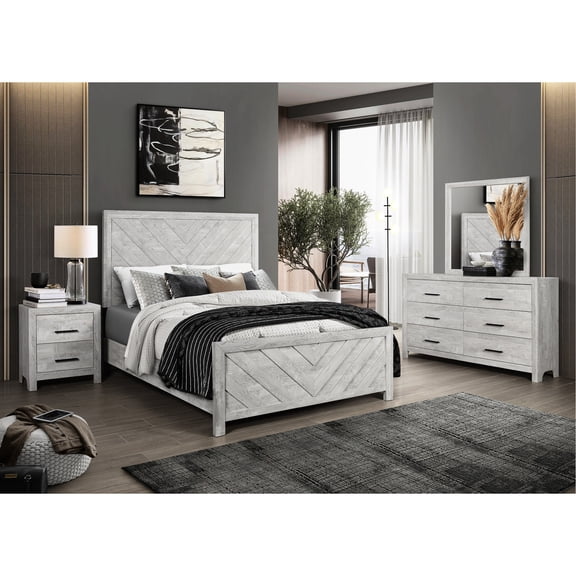 Gray queen 4PC set with mirror for depth / Expand your bedroom space visually