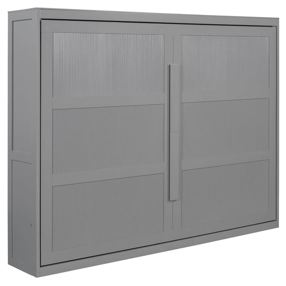 Gray queen Murphy bed with LED lights for home gyms gives space - saving and body - following slat support