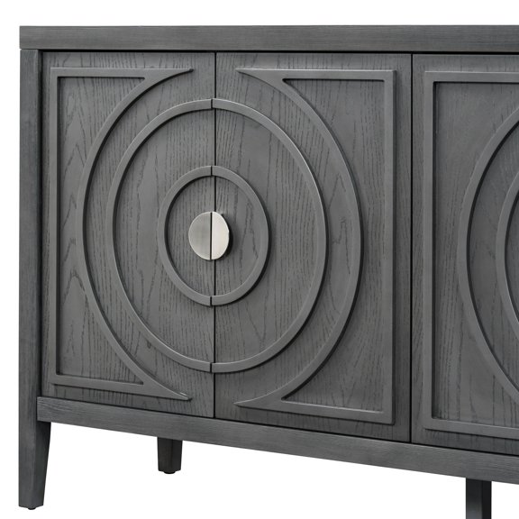 Gray sideboard with circular groove design and three - adjustable - height shelves for entryway and dining room meets diverse storage