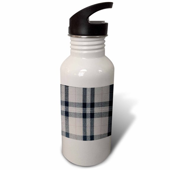 3dRose, Gray tartan pattern - contemporary modern preppy plaid grey and black - fashionable checkered checks, 21 oz Sports Water Bottle