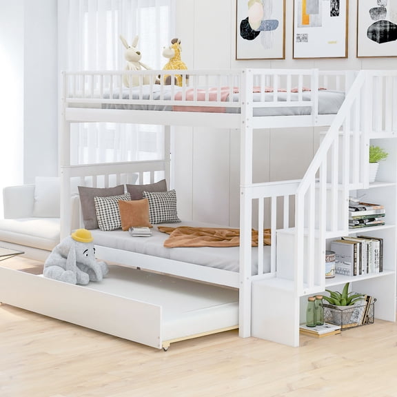 Gray twin over twin bunk bed | Classic silhouette, no need for box spring