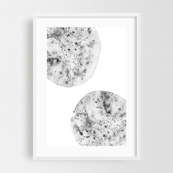 Gray watercolor splashes - Painting Abstract Black and White Minimalist Modern Art Geometric Pattern Watercolor White Framed Wall Art Print 12 x 18 inches