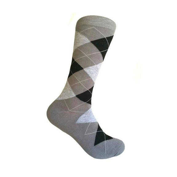 Gray with Black and Light Gray Color Mid-calf Argyle Plaid Scottish Tartan Multi-purpose Dress Casual Socks for Men