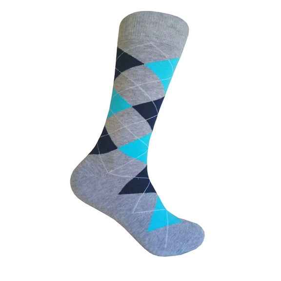 Gray with Navy and Sky Blue Mid-calf Argyle Dress Casual Socks for men