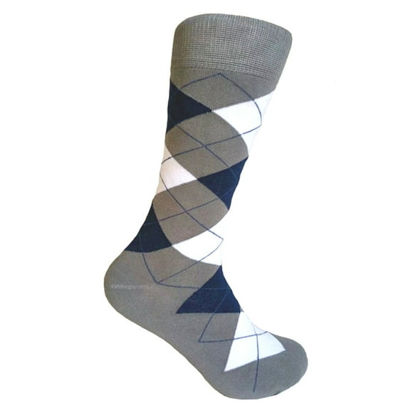 Gray with Navy and White Color Mid-calf Argyle Dress Casual Socks for men