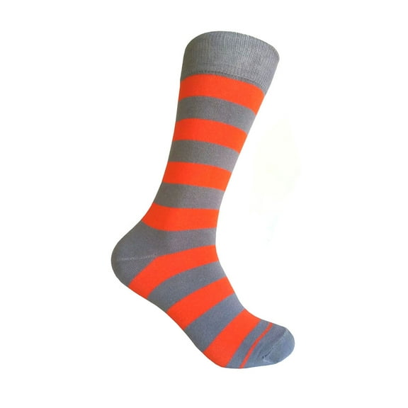 Gray with Orange Color Mid-calf Stripes(Zebra Stripes) Dress Casual Socks for Men