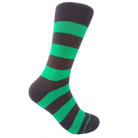 Gray with Turquoise(Green) Color Mid-calf Stripes(Zebra Stripes) Dress Casual Socks for Men