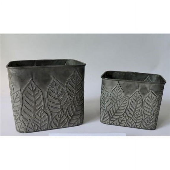 Gray with White Leaf Pattern Planters, Set of 2