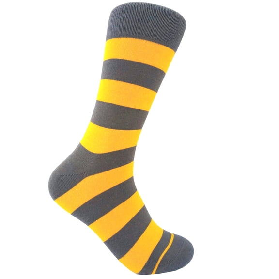 Gray with Yellow Color Mid-calf Stripes(Zebra Stripes) Dress Casual Socks for Men