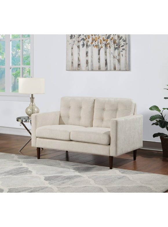 Grayburn Mid-Century 2-Cushion Loveseat in Cream Fabric