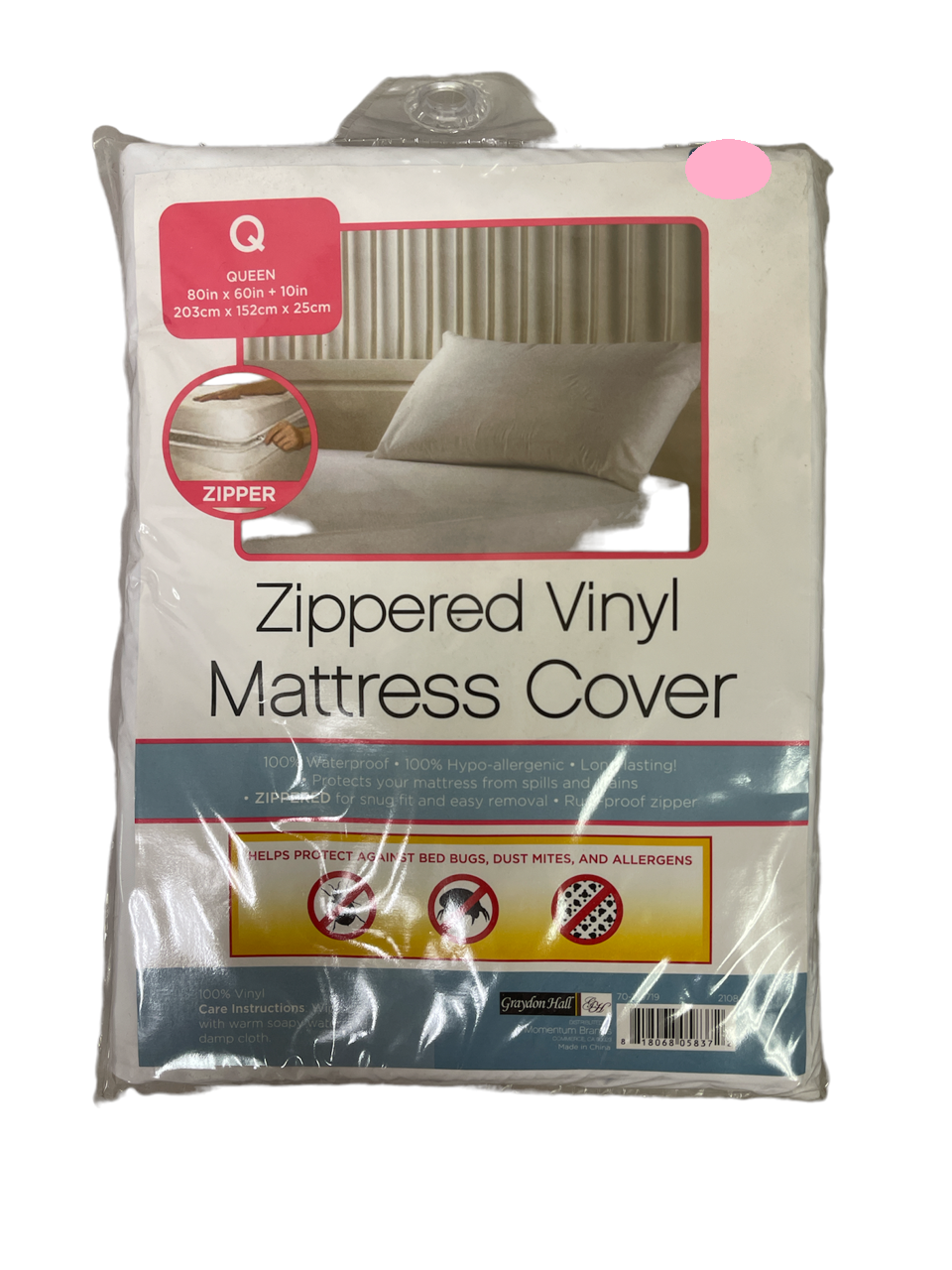 Graydon Hall Waterproof Zippered Vinyl Mattress Cover Bed Bug Hypoallergenic; Queen Size