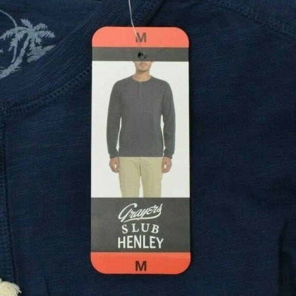 Grayers Cooper Slub Henley Long Sleeve T-Shirt, Dark Navy - Medium