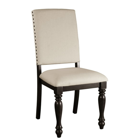 Grayish Brown Wood Frame Chairs With Beige Fabric Upholstery And Elegant Nailhead Trim, 2pc For Dining Of Wood, Intriguing Trim