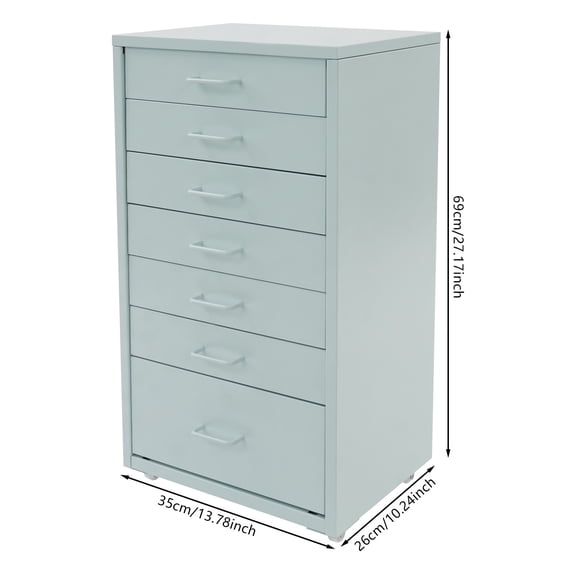 Grayish Green Bedside Table Mobile File Cabinet Storage Cabinet W/ 7 Drawers