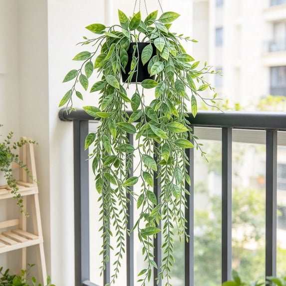 Grayish White Pea Pod Potted Plant | Oimcto Artificial Hanging Vine Plant with Pot Potted Trailing Greenery for Indoor Wall & Room Decor