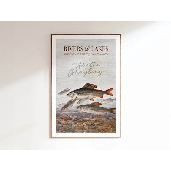 Grayling Retro Fishing Wall Art, Unframed Paper Print Size 8x12