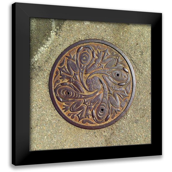 Grayscale 12x12 Black Modern Framed Museum Art Print Titled - Frog Mandala