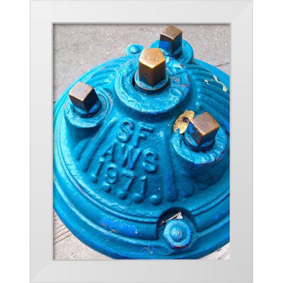 Grayscale 12x14 White Modern Wood Framed Museum Art Print Titled - Blue Fire Hydrant I