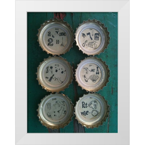 Grayscale 12x14 White Modern Wood Framed Museum Art Print Titled - Bottle Caps I