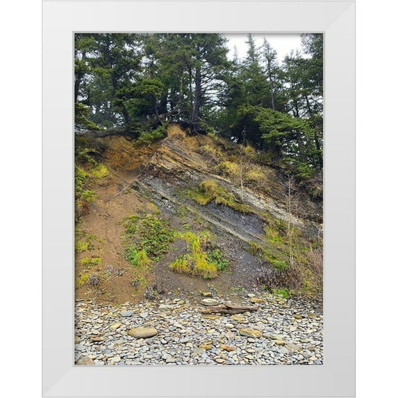 Grayscale 12x14 White Modern Wood Framed Museum Art Print Titled - Eroded Coast I