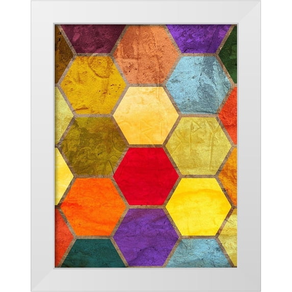 Grayscale 12x14 White Modern Wood Framed Museum Art Print Titled - Hexagon Textures II