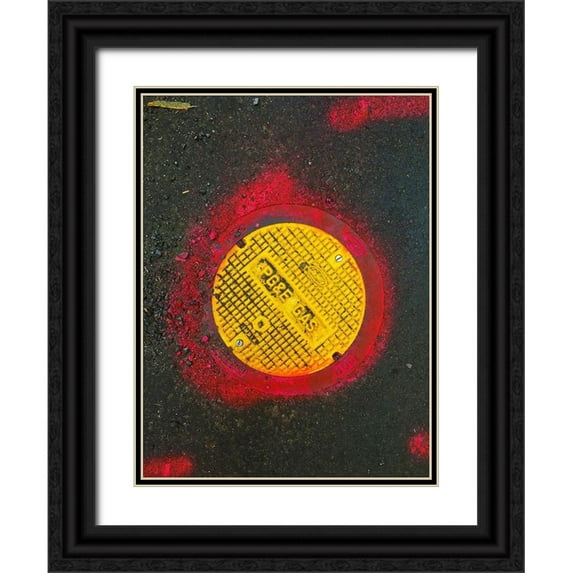 Grayscale 15x18 Black Ornate Wood Framed with Double Matting Museum Art Print Titled - Utility Cover VIII