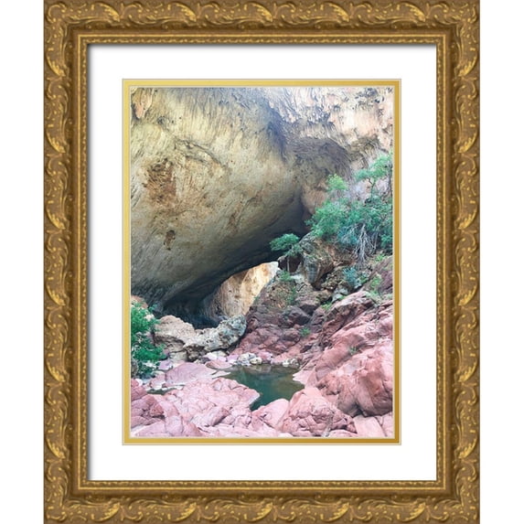 Grayscale 15x18 Gold Ornate Wood Framed with Double Matting Museum Art Print Titled - Natural Bridge V