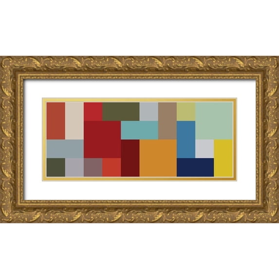 Grayscale 18x10 Gold Ornate Wood Framed with Double Matting Museum Art Print Titled - Bright Blocks Wide I