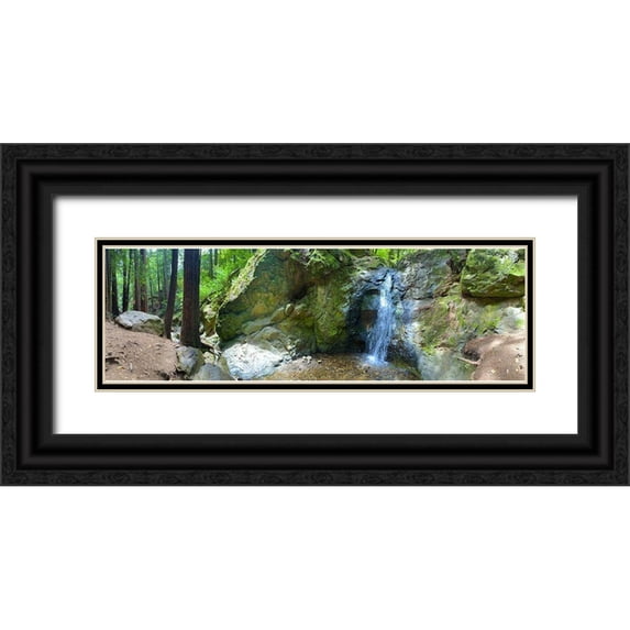 Grayscale 18x8 Black Ornate Wood Framed with Double Matting Museum Art Print Titled - Waterfall I