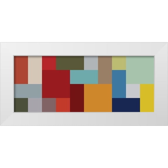 Grayscale 24x12 White Modern Wood Framed Museum Art Print Titled - Bright Blocks Wide I