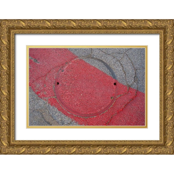 Grayscale 24x17 Gold Ornate Wood Framed with Double Matting Museum Art Print Titled - Circle Stripe I