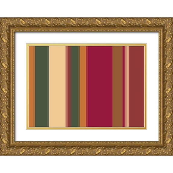 Grayscale 24x18 Gold Ornate Wood Framed with Double Matting Museum Art Print Titled - Warm Stripes XII
