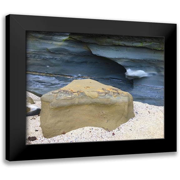 Grayscale 24x19 Black Modern Framed Museum Art Print Titled - Beach Rocks I