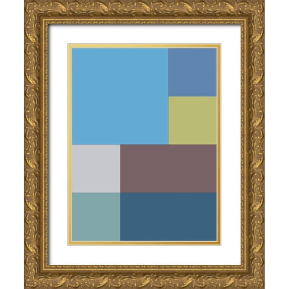 Grayscale 25x32 Gold Ornate Wood Framed with Double Matting Museum Art Print Titled - Bright Blocks XIII