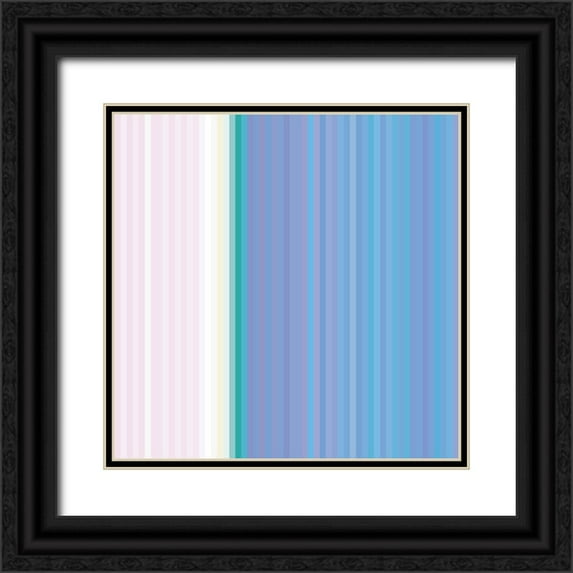 Grayscale 26x26 Black Ornate Wood Framed with Double Matting Museum Art Print Titled - Pinstripes XII