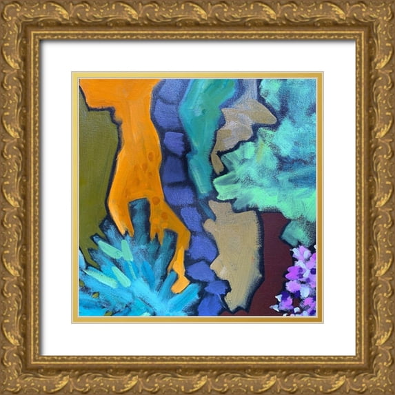 Grayscale 26x26 Gold Ornate Wood Framed with Double Matting Museum Art Print Titled - Black Outlines II