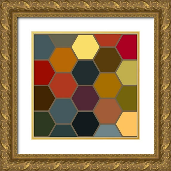 Grayscale 26x26 Gold Ornate Wood Framed with Double Matting Museum Art Print Titled - Bright Hive III