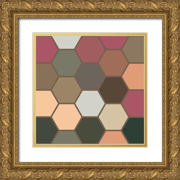Grayscale 26x26 Gold Ornate Wood Framed with Double Matting Museum Art Print Titled - Soft Hive XVII