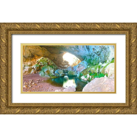 Grayscale 32x18 Gold Ornate Wood Framed with Double Matting Museum Art Print Titled - Natural Bridge I