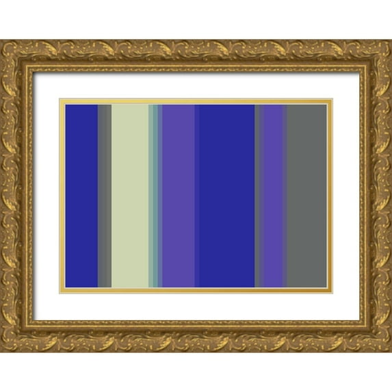 Grayscale 32x24 Gold Ornate Wood Framed with Double Matting Museum Art Print Titled - Cool Stripes II