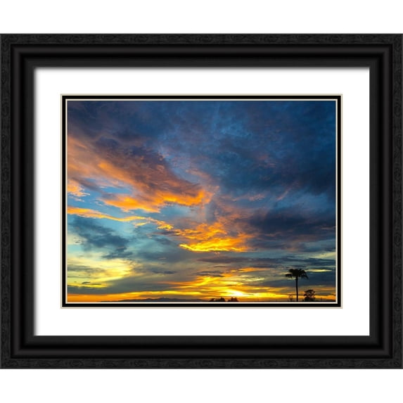 Grayscale 32x25 Black Ornate Wood Framed with Double Matting Museum Art Print Titled - Arizona Sunset I