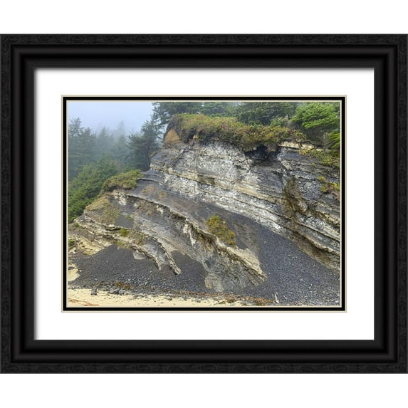 Grayscale 32x25 Black Ornate Wood Framed with Double Matting Museum Art Print Titled - Eroded Coast II