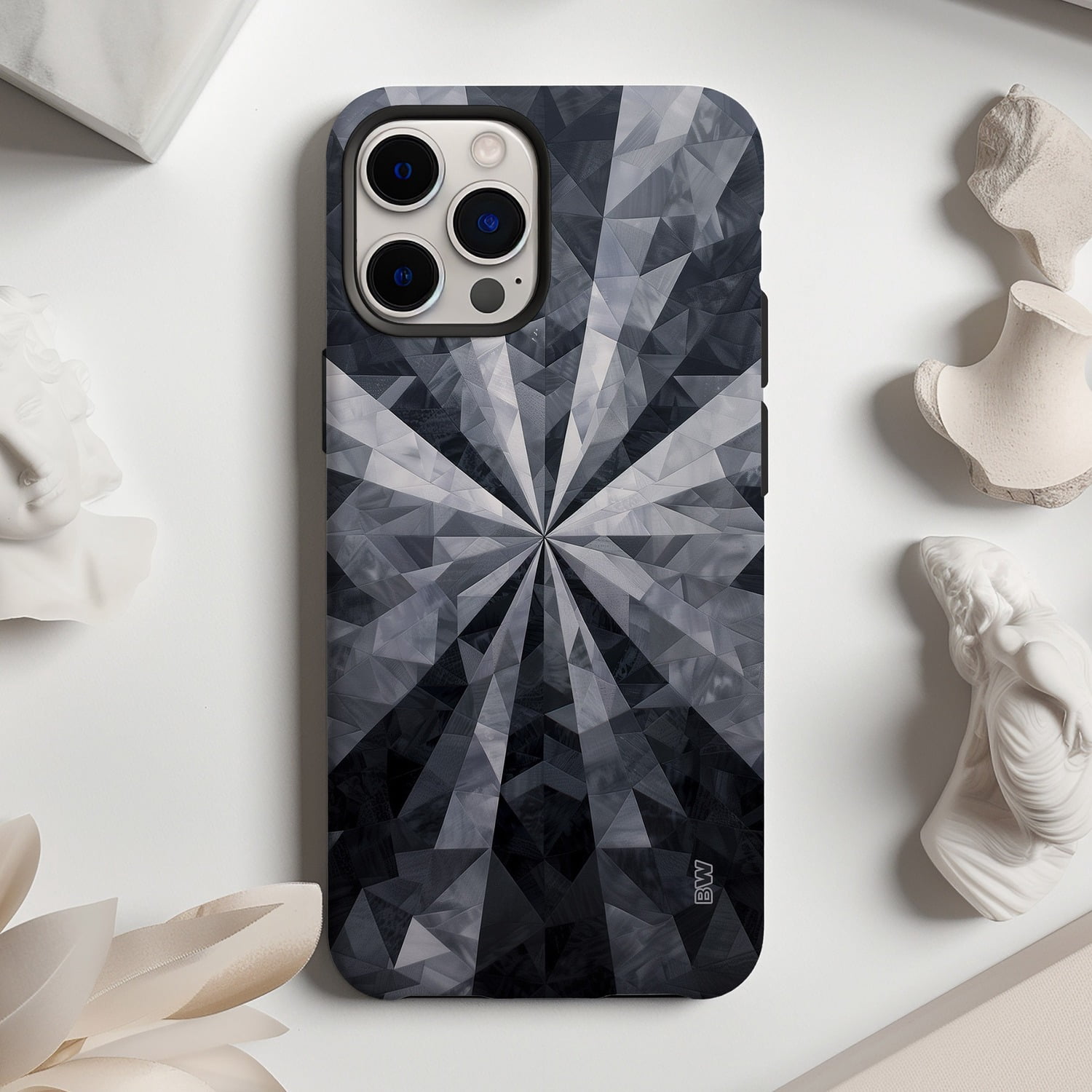 Grayscale Faceted Geometric Starburst Tough Cell Phone Case ...