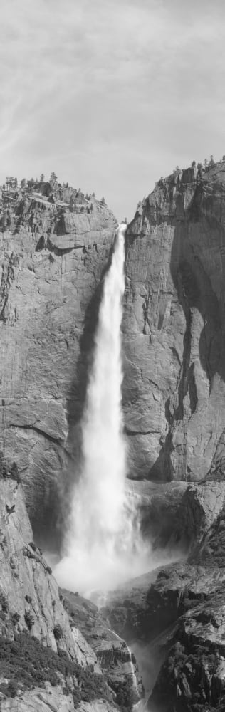 Grayscale of Bridal Veil Falls at Yosemite National Park California Canvas Art - Panoramic Images (27 x 9)