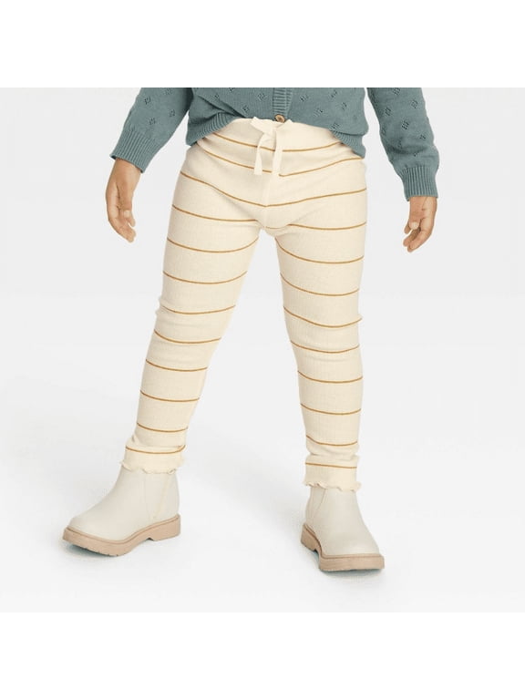Collective Toddler Girls' Striped Ribbed Leggings - White 2T